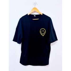 ROMWE Black Graphic Tee | Smiley Oversized Streetwear | Size 6